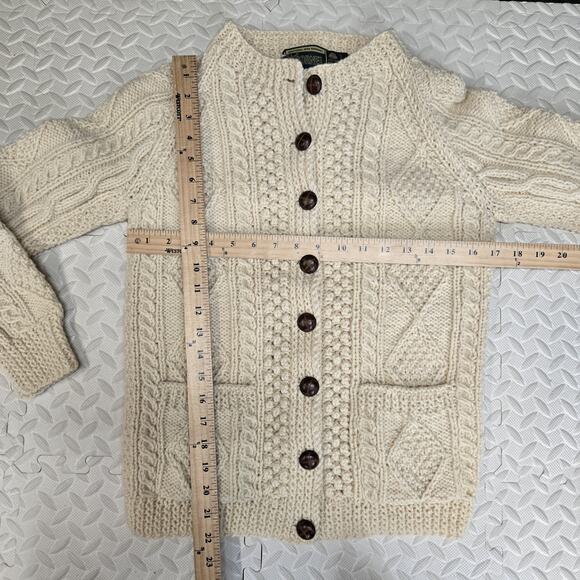 VTG Irish Knit Fisherman Sweater 100% Wool Cardigan Ivory Chunky Womens XS Small - Picture 7 of 10
